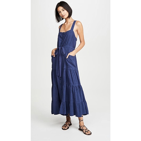 Free People Catch the Breeze Cottagecore Prarie Tiered Linen Midi Dress - Picture 6 of 15